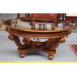 Round scroll carved coffee table