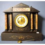 French C:19th slate and marble cased mantle clock