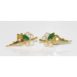 10ct yellow gold, emerald and pearl earrings