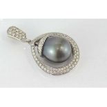 White gold diamond & large south sea pearl pendant