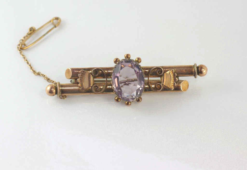 Vintage rose and amethyst brooch