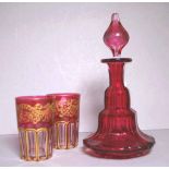 Antique ruby glass decanter & glasses