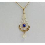 Vintage 9ct gold chain with paste pendant