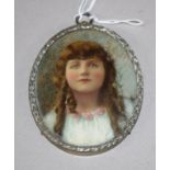 Framed portrait miniature of a young lady