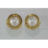 18ct yellow gold, mabe pearl and diamond earrings