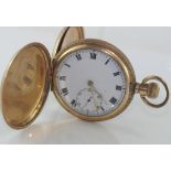 Gold plated full hunter pocket watch