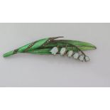 Silver and enamel Lily of the valley brooch