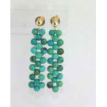 Vintage 9ct yellow gold & turquoise drop earrings