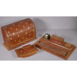 Three piece leather covered desk set