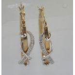 9ct two tone gold and diamond hoop earrings