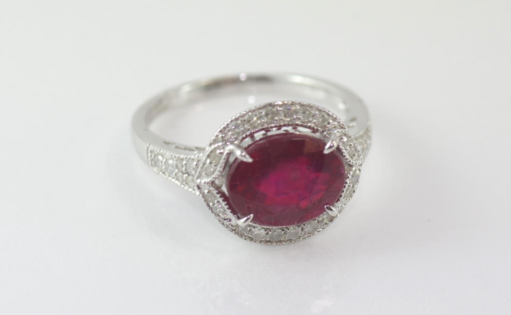 18ct white gold, oval ruby and diamond ring - Image 2 of 3