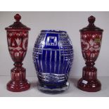 Three Bohemian colour flashed crystal vases