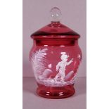 Vintage ruby glass covered jar