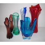 Six assorted art glass vases