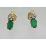 14ct yellow gold, emerald & diamond earrings