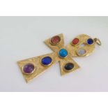 Large 14ct gold cross set with various stones