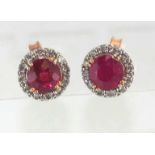 10ct rose gold, ruby and diamond studs