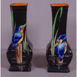 Two art deco Shelley kingfisher vases