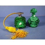 Two art deco Malachite perfume bottles