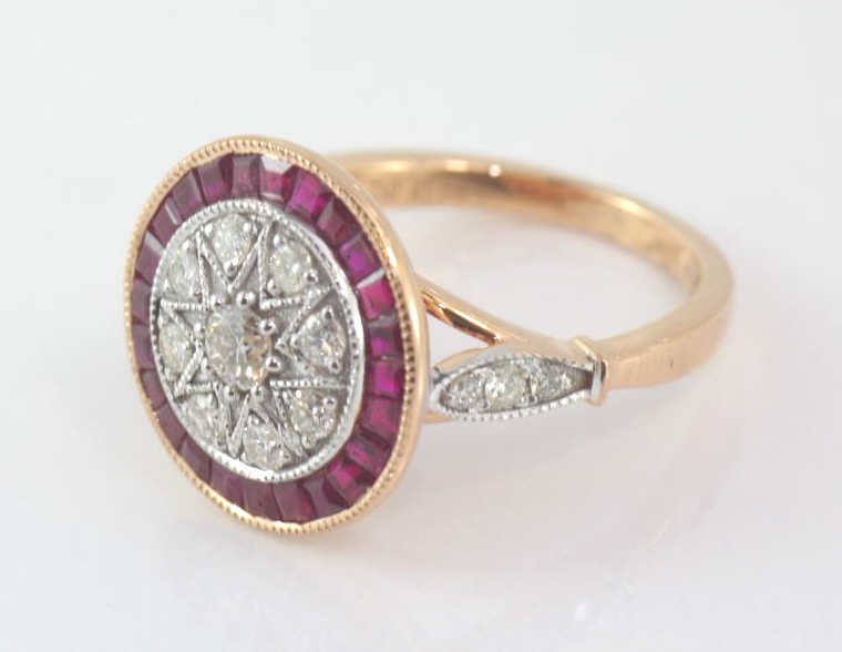 18ct rose gold, ruby and diamond ring