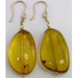 Baltic green amber drop earrings