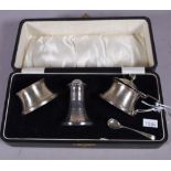 George V cased four piece silver condiment set