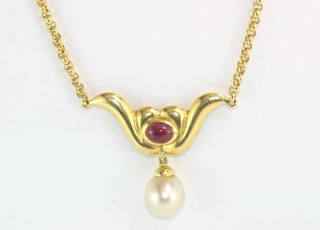 18ct yellow gold, tourmaline & pearl necklace