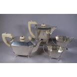 Four piece Art Deco sterling silver tea set