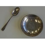 Sterling silver coin dish and teaspoon