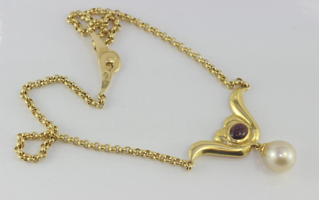 18ct yellow gold, tourmaline & pearl necklace - Image 2 of 2