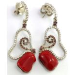 Silver Italian coral fancy drop earrings