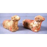 Pair antique Chinese terracotta sheep figures