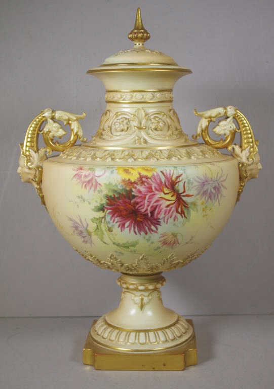 Large Royal Worcester blush ivory twin handle vase