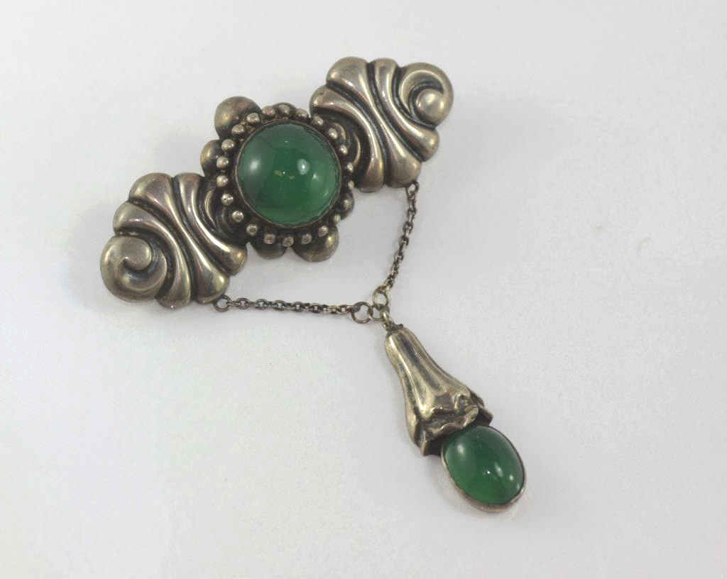 Scandinavian vintage silver and Chrysoprase brooch