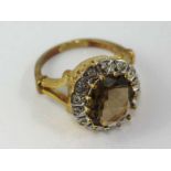 9ct yellow gold, citrine and diamond ring