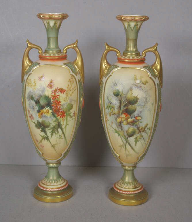 Pair of Royal Worcester hand painted vases