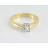 18ct two tone gold, princess cut diamond solitaire