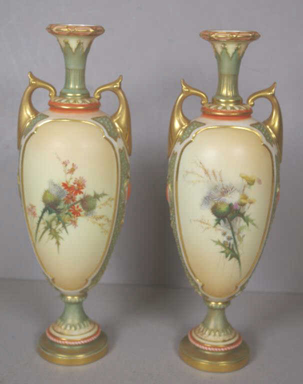 Pair of Royal Worcester hand painted vases - Image 2 of 4