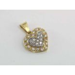 14ct yellow gold heart shaped diamond pendant