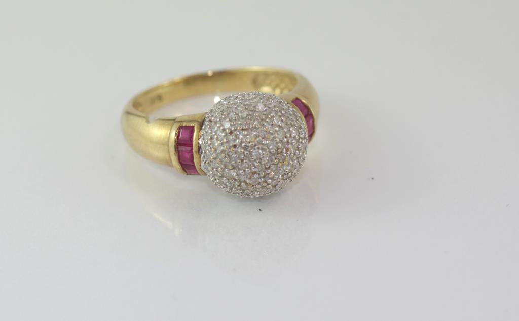 9ct yellow gold, diamond and ruby ball ring - Image 2 of 2