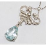 18ct white gold, diamond and aquamarine pendant