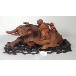 Vintage Chinese carved wood water buffalo figure
