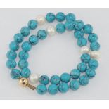 9ct gold, pearl and turquoise style necklace