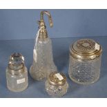 Three Edwardian silver & crystal toilet bottles