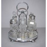 Vintage silver plated and cut crystal cruet set