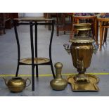 Vintage brass samovar, a brass tray table