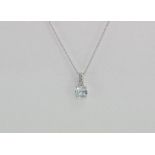 10ct white gold, aquamarine & diamond pendant