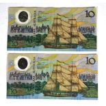 Two uncirculated Australian $10 polymer notes