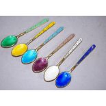 Set six silver & enamel teaspoons