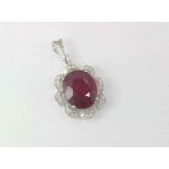 18ct white gold, ruby and diamond pendant